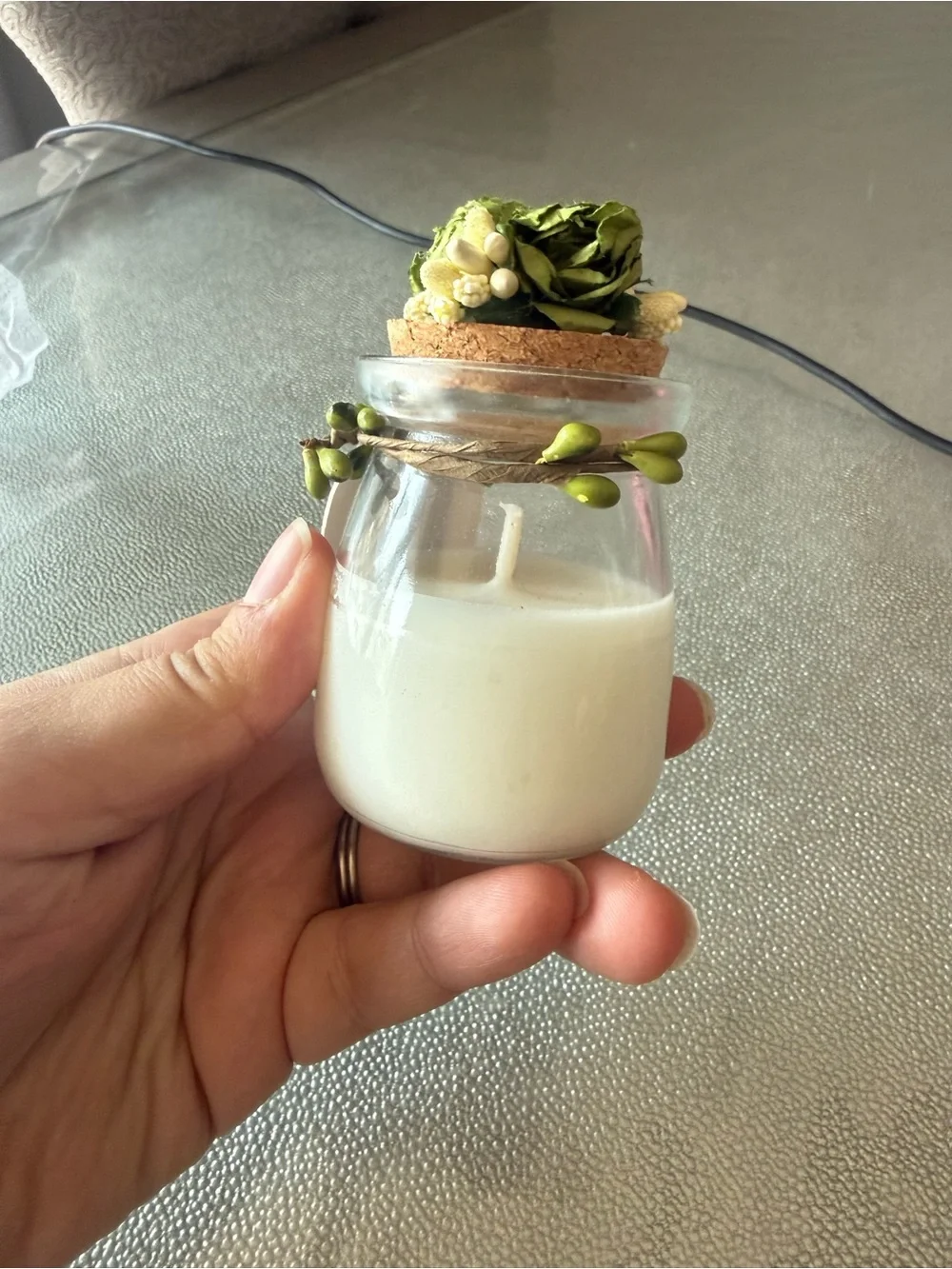 Custom made candle in a glass container